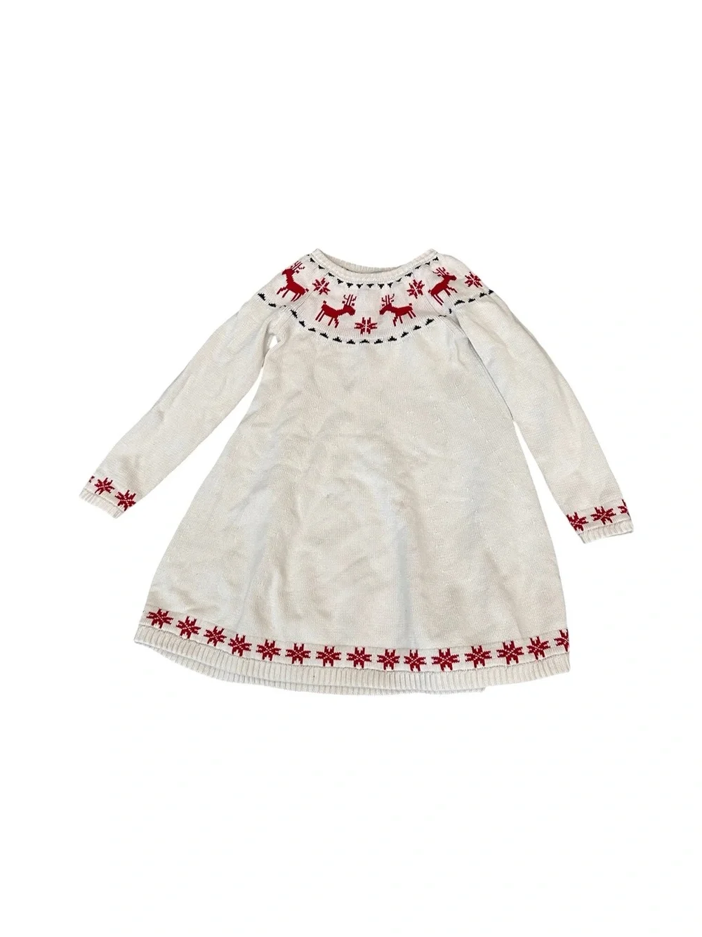 Hanna Andersson Cream Knit Holiday Sweater Dress with Red Accents